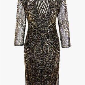 Women’s Medium 1920s Gastby Beaded Sequin 3/4 Sleeve Embellished Flapper Dress